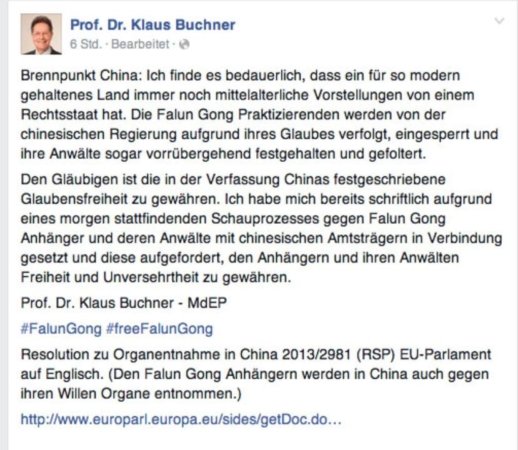 Скриншот страницы в Facebook члена Европейского парламента Клауса Бухнера