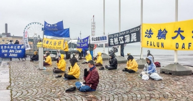 Мирный протест практикующих Фалуньгун перед резиденцией президента Финляндии