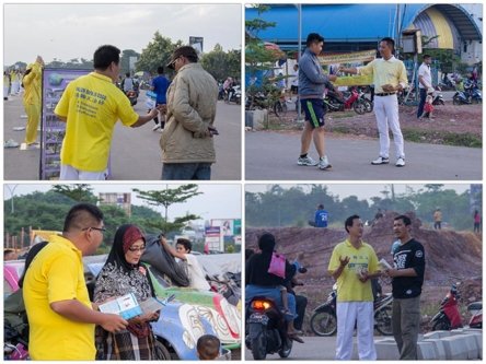 Практикующие предлагают людям информационные материалы Фалуньгун, Индонезия