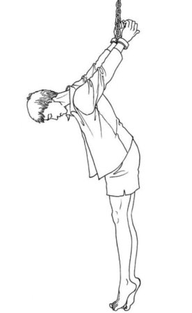 Иллюстрация метода пытки: подвешивание за руки, связанные за спиной
