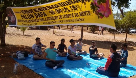 Глаусия (в голубой футболке в первом ряду) на пункте практики в бразильском парке