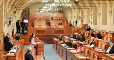 Вероника Сунова, председатель Чешской Ассоциации Фалунь Дафа, выступает на слушаниях в парламенте Чехии