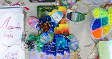"Сувениры", подготовленные последователями Фалуньгун, и которые получали участники акции "Лепестки мира"