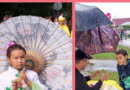 Юная последовательница Фалуньгун на карнавальном шествии в г. Шелехово (слева); Дождь - не помеха, когда есть интересное занятие (на «Фестиваль Малины») (справа)