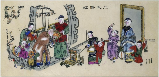 Сожжение фигурки Цзао-вана, няньхуа. Начало XX века, империя Цин